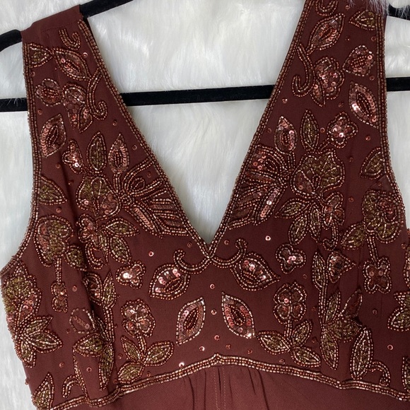 Midnight Velvet Brown Beaded Evening Gown - Picture 3 of 8